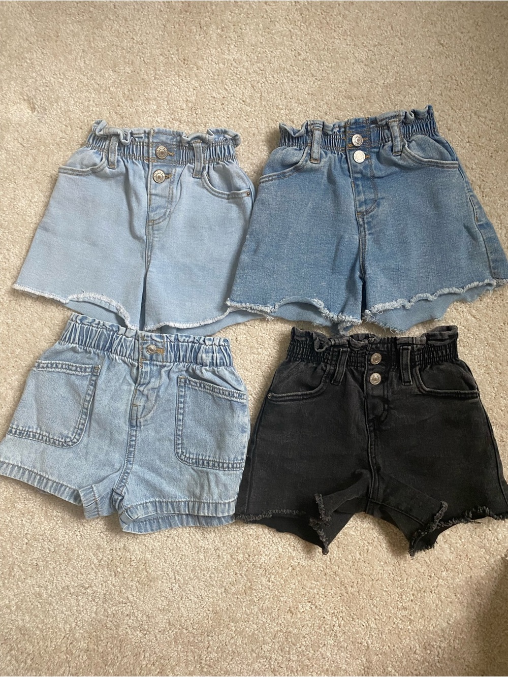 Zara Girls Denim Shorts Set - Light Blue, Medium Blue, Black
